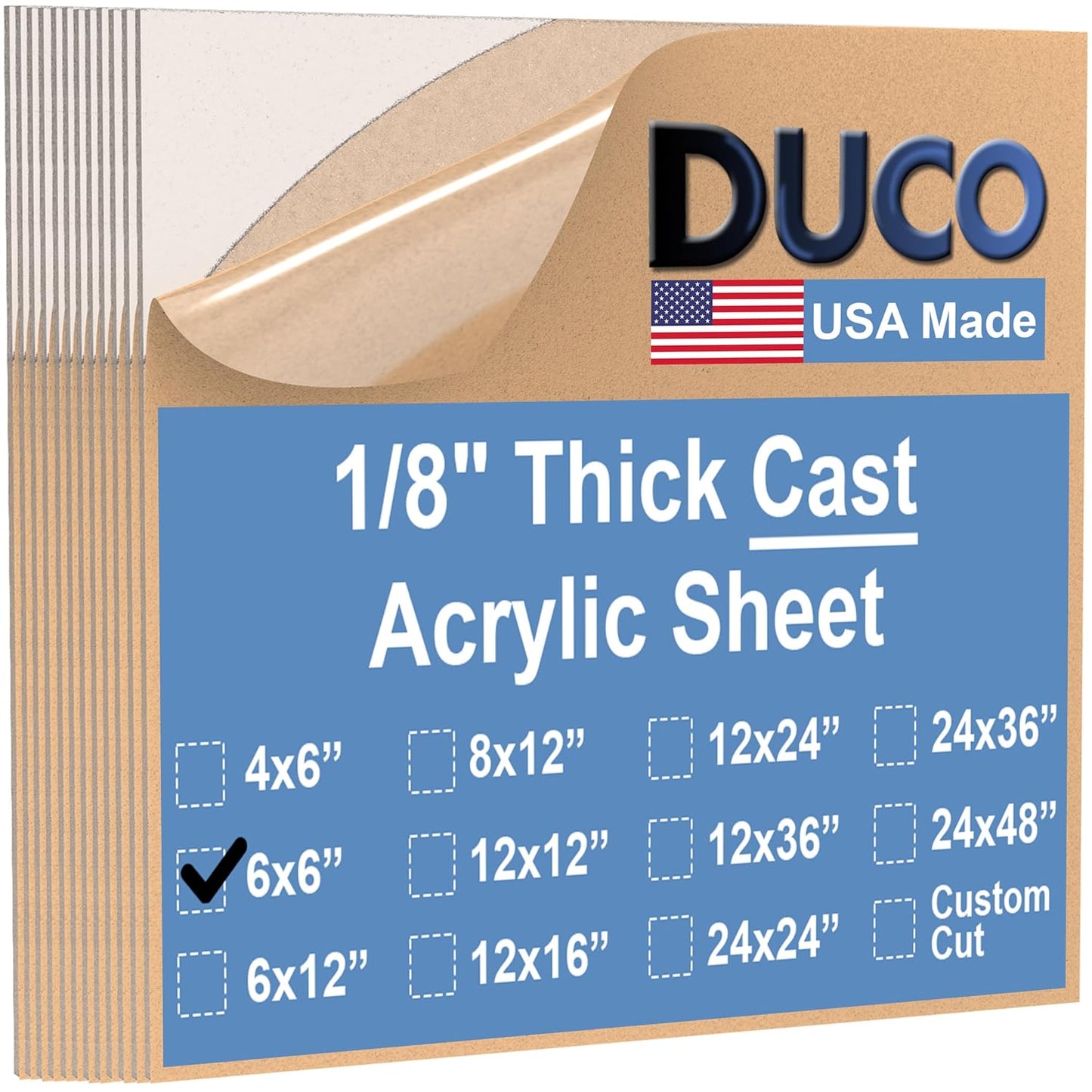 Duco USA-Made Clear Cast Acrylic Sheet 1/8 Inch Thick 6" x 6" - 12 Pack of Transparent Plexiglass Sheet - Lightweight Acrylic Board for Window Replacements, Displays, Signs, and More