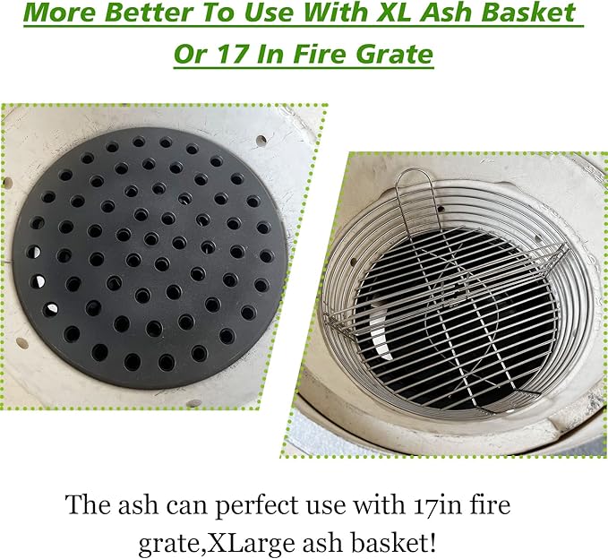KAMaster Ash Can with Handle Compatible with XL Big Green Egg,Charcoal Ash Collector Must Haves Green Eggs Accessories Carbon Steel Ash Pot with Enamel Coating Steel Folding Handle Kamado Ash Basket