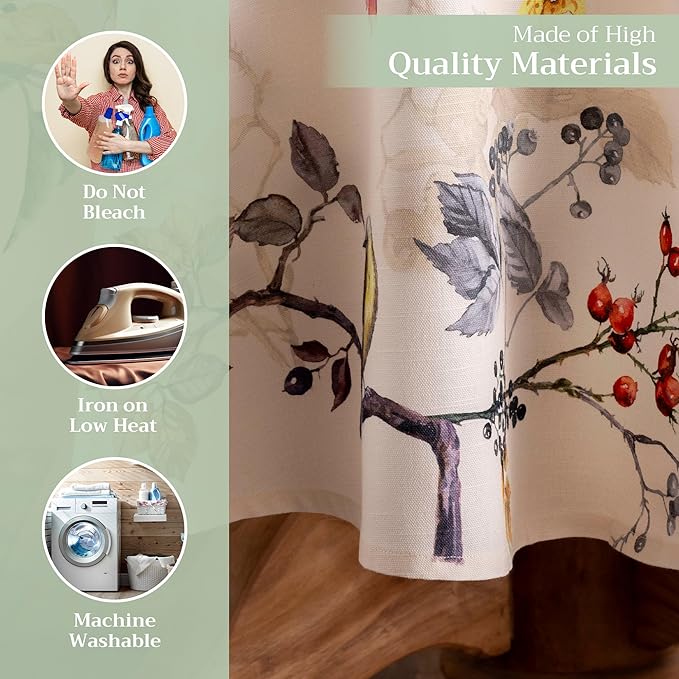 Maison d' Hermine Table Cloth Round Table 100% Cotton 63 Inches Fall Tablecloth Reusable Everyday Use for Thanksgiving Christmas Decorations Dining Farmhouse Party (Equinoxe - Beige)