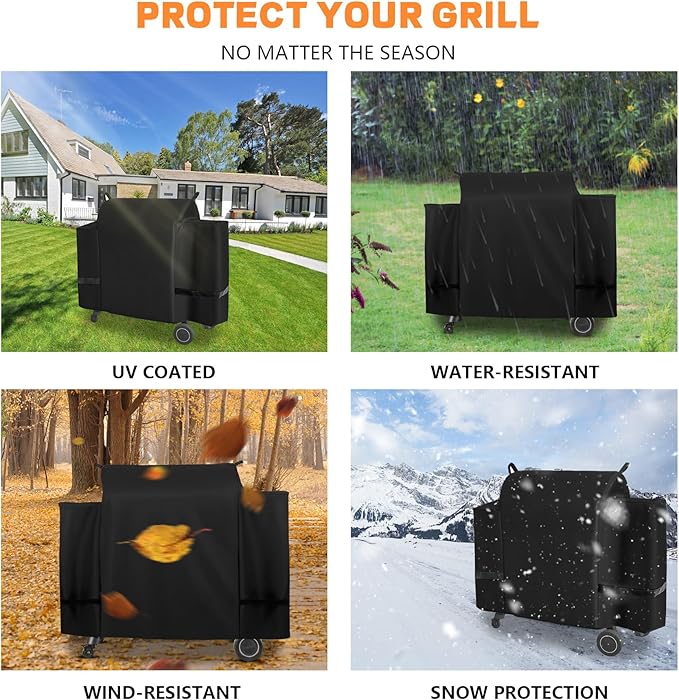 Outdoor 600D Heavy Duty Grill Cover for Traeger Ironwood 885 Series,Full-Length ironwood 885 Grill Cover Accessory Waterproof Pellet Cover for traeger grill cover ironwood 885 Accessories BAC513,Black