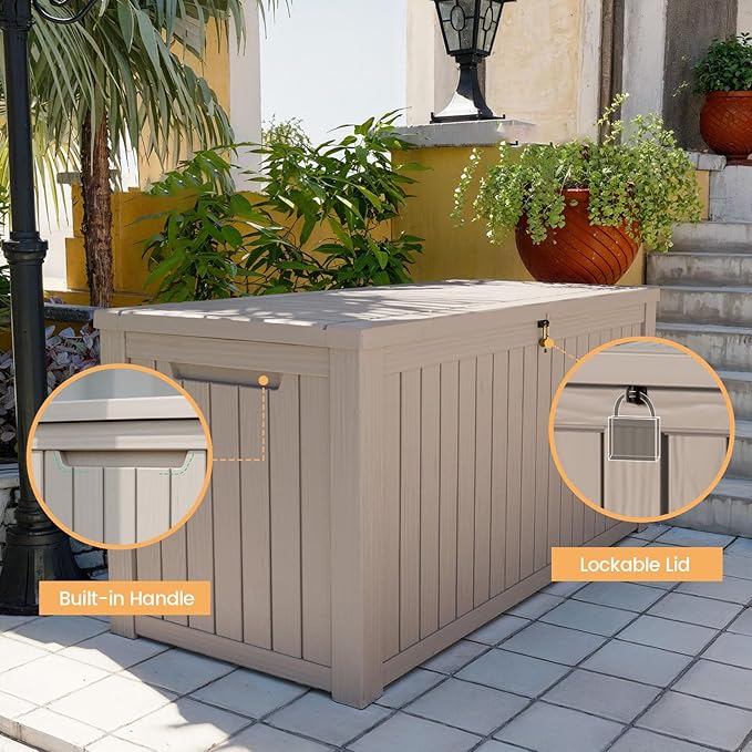 Zapdos Outdoor Storage Box, 180 Gallon Resin Deck Box Resin Patio Storage Box Bin for Furniture Cushions Garden Tools, Waterproof Lockable Waterproof Outside Storage Boxes, Grey