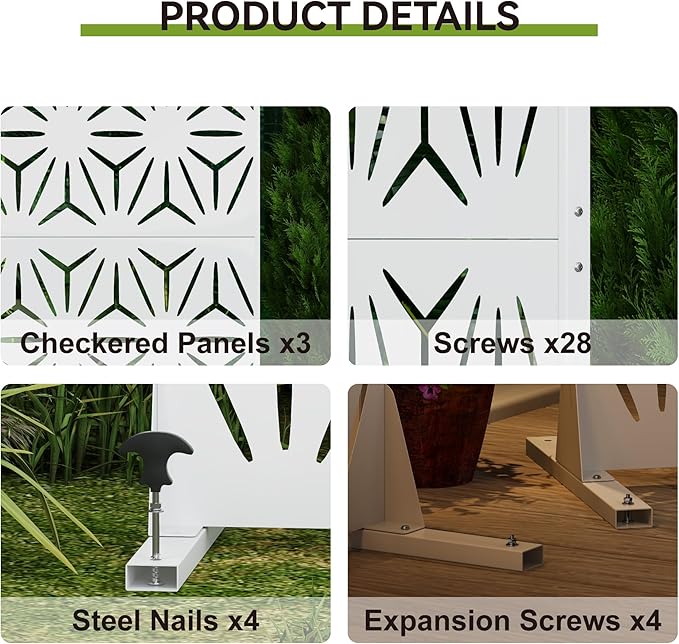 Heavy-Duty Outdoor Privacy Screen for Patio, Balcony, Backyard - 72" H * 44" W Metal Room Divider with Modern Geometric Pattern, Anti-Tipping Kit, Weather Resistant, Easy Assembly (White-SJX)