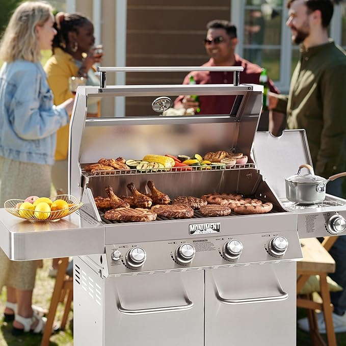 Monument Grills Larger Convertible 4-Burner Natural Gas Grill Stainless Steel Cabinet Style Propane Grills with Conversion Kit(2 Items)