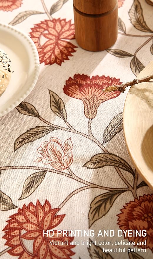 ISAENNE Designer French Rectangular Tablecloth,Linen Orange Floral Pattern Indoor Table Cloth,Wrinkle Resistant Decor Table Cloth for Dining Thanksgiving Kitchen Party,55"*87"-Alvarado D