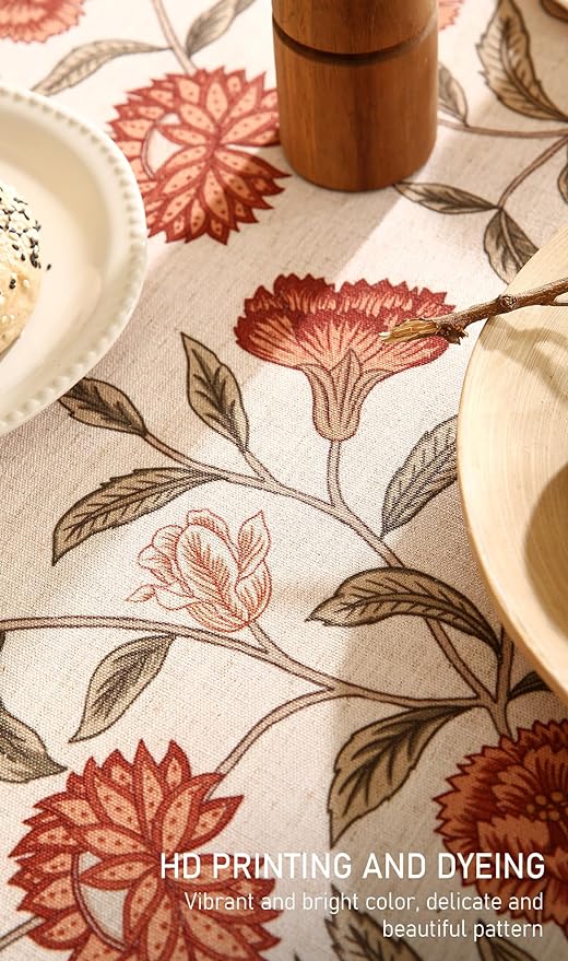 ISAENNE Designer French Long Tablecloth Rectangle,Linen Orange Floral Pattern Indoor Table Cloth,Wrinkle Resistant Decor Table Cloth for Dining Thanksgiving Kitchen Party,63"*102"-Alvarado D