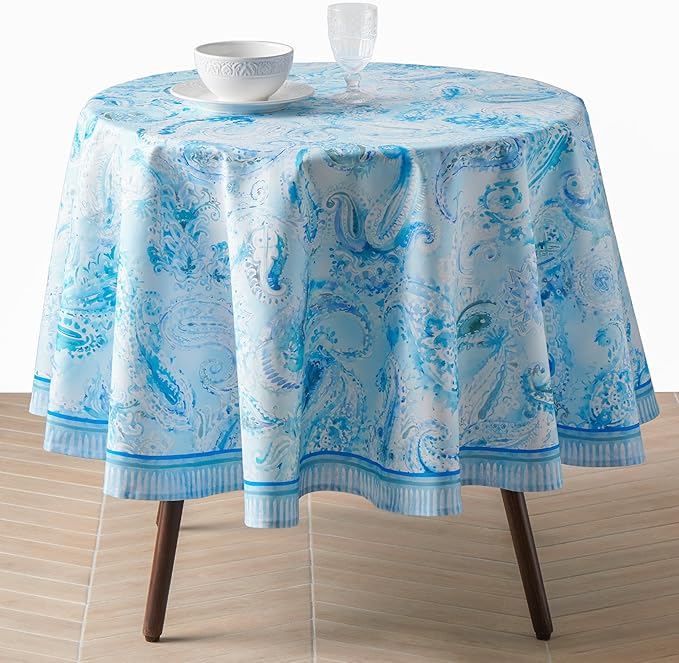 Maison d'Hermine Premium Table Cloth Round Table 100% Cotton 70 Inches Tablecloth Reusable Decorative Everyday Use for Dining Room, Farmhouse, Home, Party, Festive & Wedding - Paisley Blues
