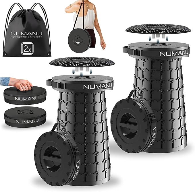 NUMANU 2PACK 2025 Upgraded XXL Collapsible Stool 19.7", 1000lbs Max Weight, Wider & Taller Pop Up Seat, Heavy Duty Portable Retractable Folding Chair or Travel Foot Rest, Gift for Camping & Outdoors