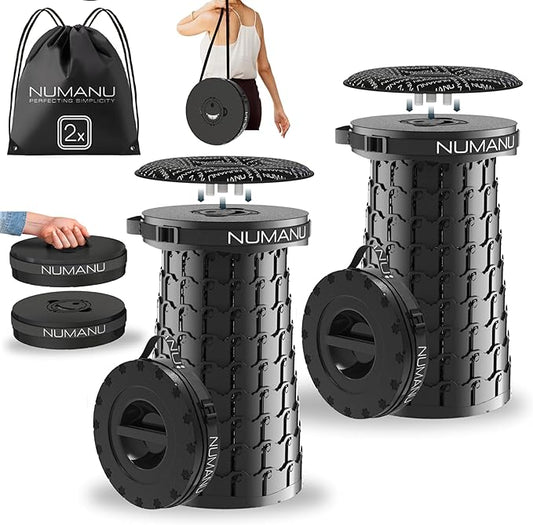 NUMANU 2PACK 2025 Upgraded XXL Collapsible Stool 19.7", 1000lbs Max Weight, Wider & Taller Pop Up Seat, Heavy Duty Portable Retractable Folding Chair or Travel Foot Rest, Gift for Camping & Outdoors