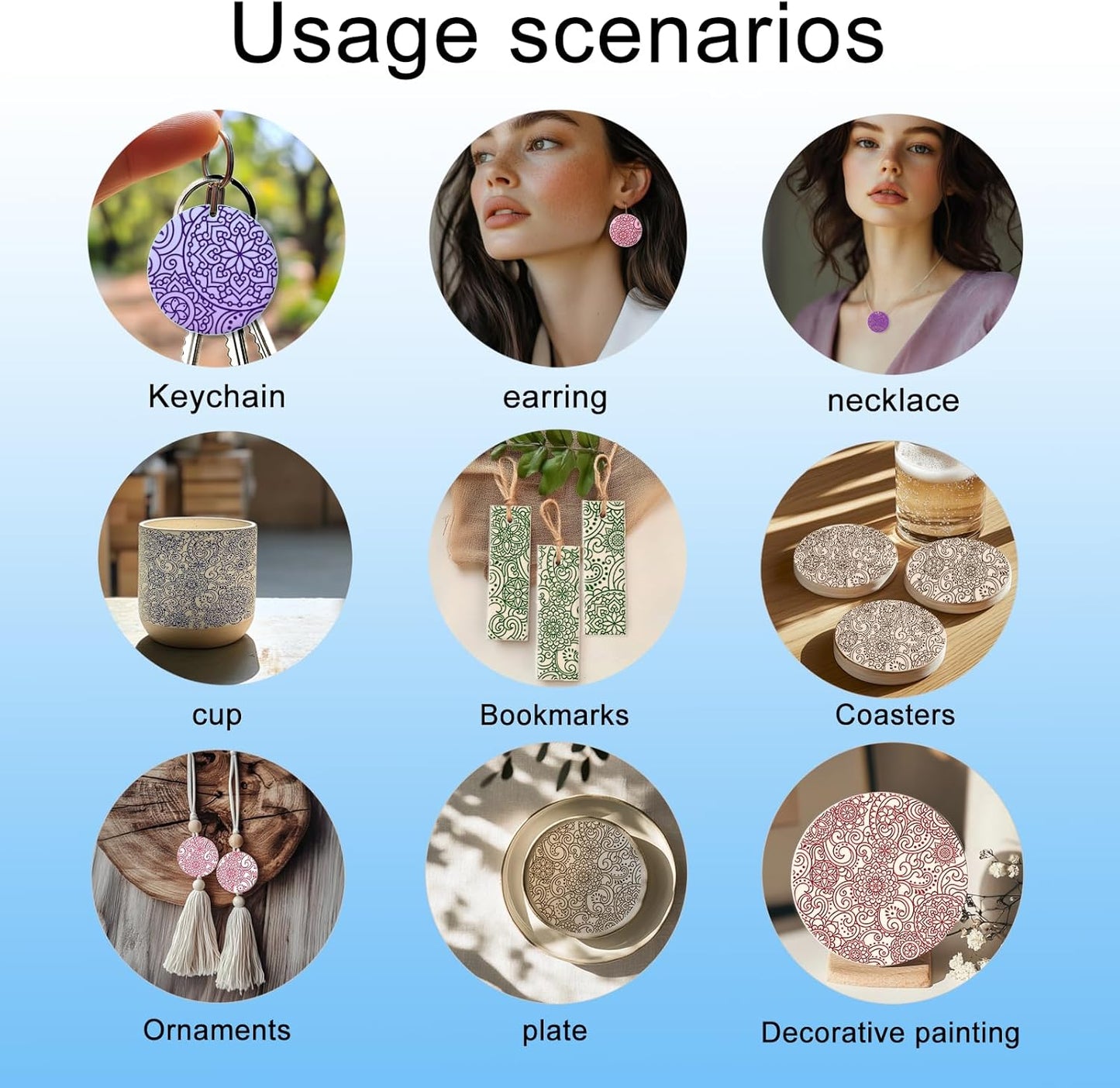 CHGCRAFT Mandala Polymer Clay Texture Sheets Scroll Pattern Silicone Texture Stamp Clay Texture Mat Modeling Pattern Pad Sheets for Jewelry and Earrings Tools, 5.5x5.5 inch