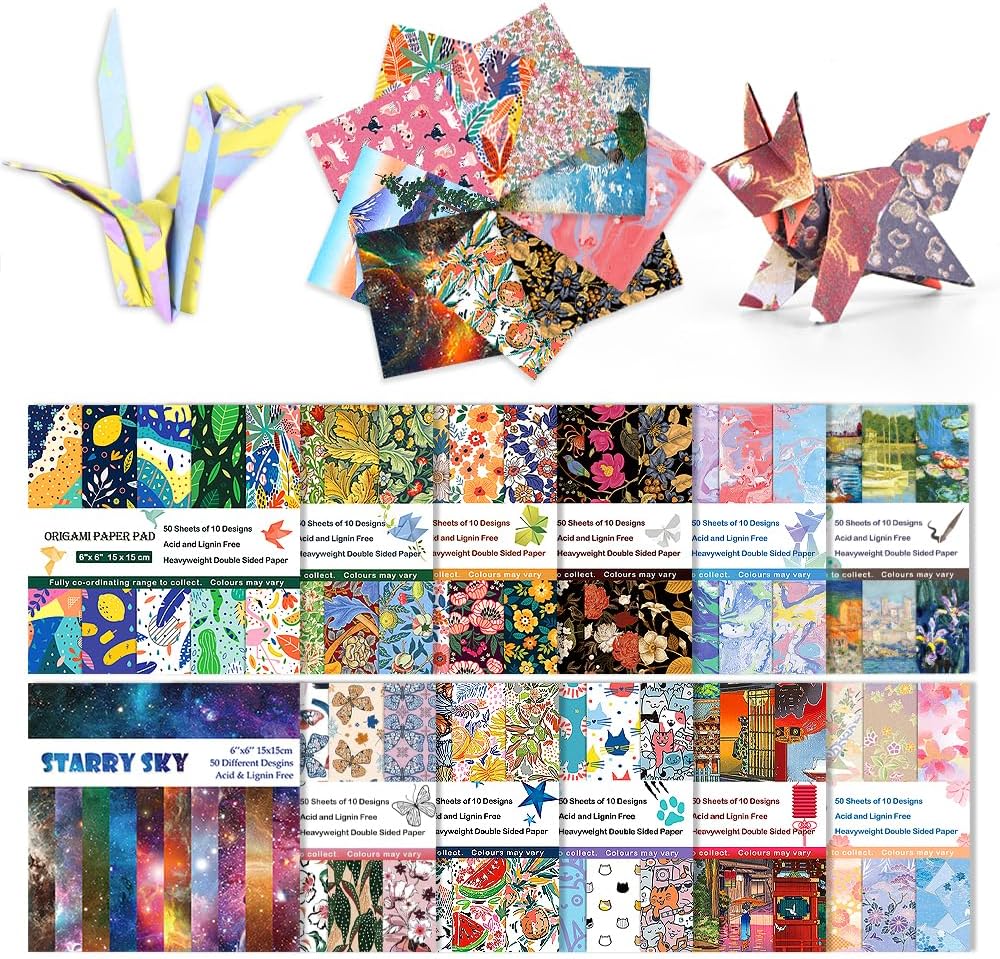 12 Different Packs Full Collection Origami Paper Kit 6 Inch Square Double Sided Color Vivid Colors Creation Easy Fold Paper Set Hand Crafts Paper Arts Creativity.01