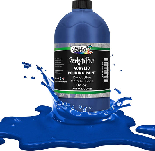 Pouring Masters Royal Blue Metallic Iridescent Pearl Ready to Pour Acrylic Pouring Paint - Premium 32-Ounce Pre-Mixed Fluid Acrylic Paint - Fluid Art Supplies for Canvas, Wood, Paper, Tile & Rocks