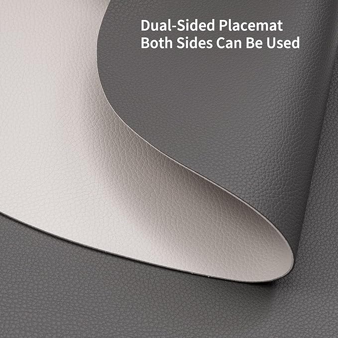 Myir JUN Placemats, Dual-Sided Placemats Waterproof Faux Leather Placemats Set of 6 Place Mats and Coasters Non-Slip Washable Table Mats for Dining Table (Gray Beige, Set of 6)