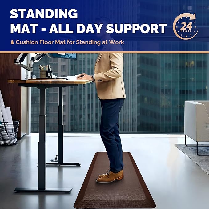 FEATOL Anti Fatigue Mat for Standing, 9/10 Extra Thick Ergonomic Standing Desk Mat, Comfort & Durable Memory Foam Standing Mat at Home,Office All Day (20" x 39", Brown, 1PC)