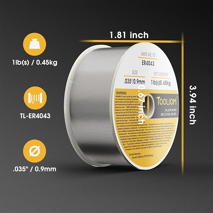 TOOLIOM ER4043 - .035" Welding Wire MIG Aluminum 0.9 mm Welding Wire - 1lb Spool