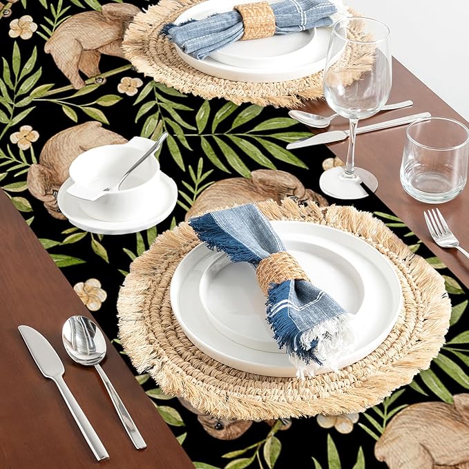 Funny Cute Sloth Flower Table Runner Dresser Scarves Seasonal Linen Tablerunner for Indoor Outdoor Kitchen Home Party Holiday Dining Table Decor 13 X 70 Inch