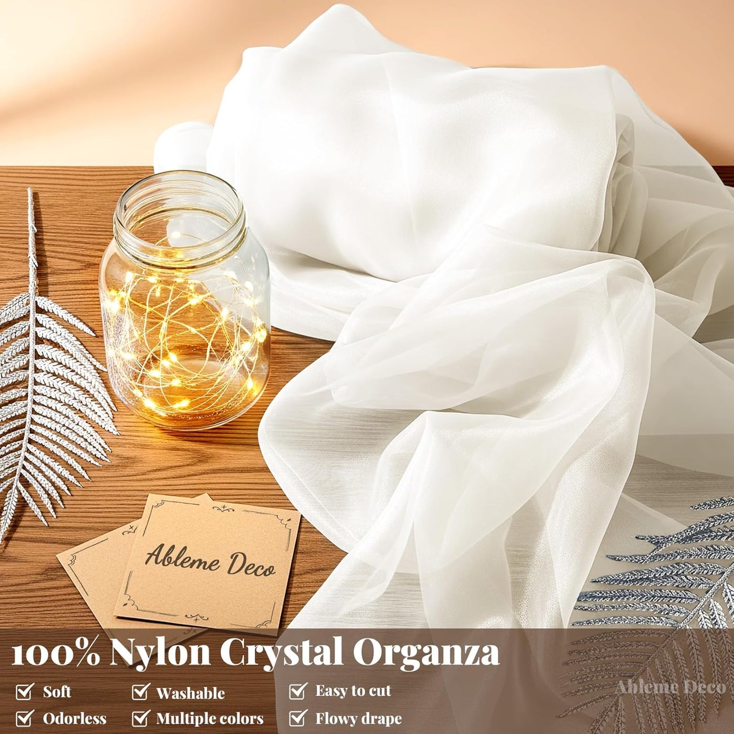 Organza Fabric by The Yard, 60 Inch Wide 10 Yards (30 ft) Extra Long Sheer Fabric for DIY Sewing Projects Window Scarf Wedding Decorations Party Backdrops Curtains (Ivory)