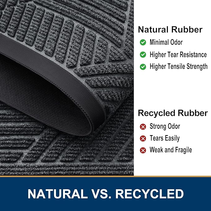 Smiry Front Door Mat Outside Entrance, Heavy Duty Sturdy Natural Rubber Doormat, Trap Dirt and Moisture, Easy Clean Low Profile Mats for Indoor Outdoor Entry, Irregular Triangle (36x24, Grey)