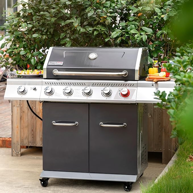 Royal Gourmet GA5404G 5-Burner Propane Gas Grill with Side Burner & Warming Rack, Outdoor BBQ Grill with 64,000 BTUs Output & 774 Sq. in. Cooking Area for Outdoor Barbecue, Grey