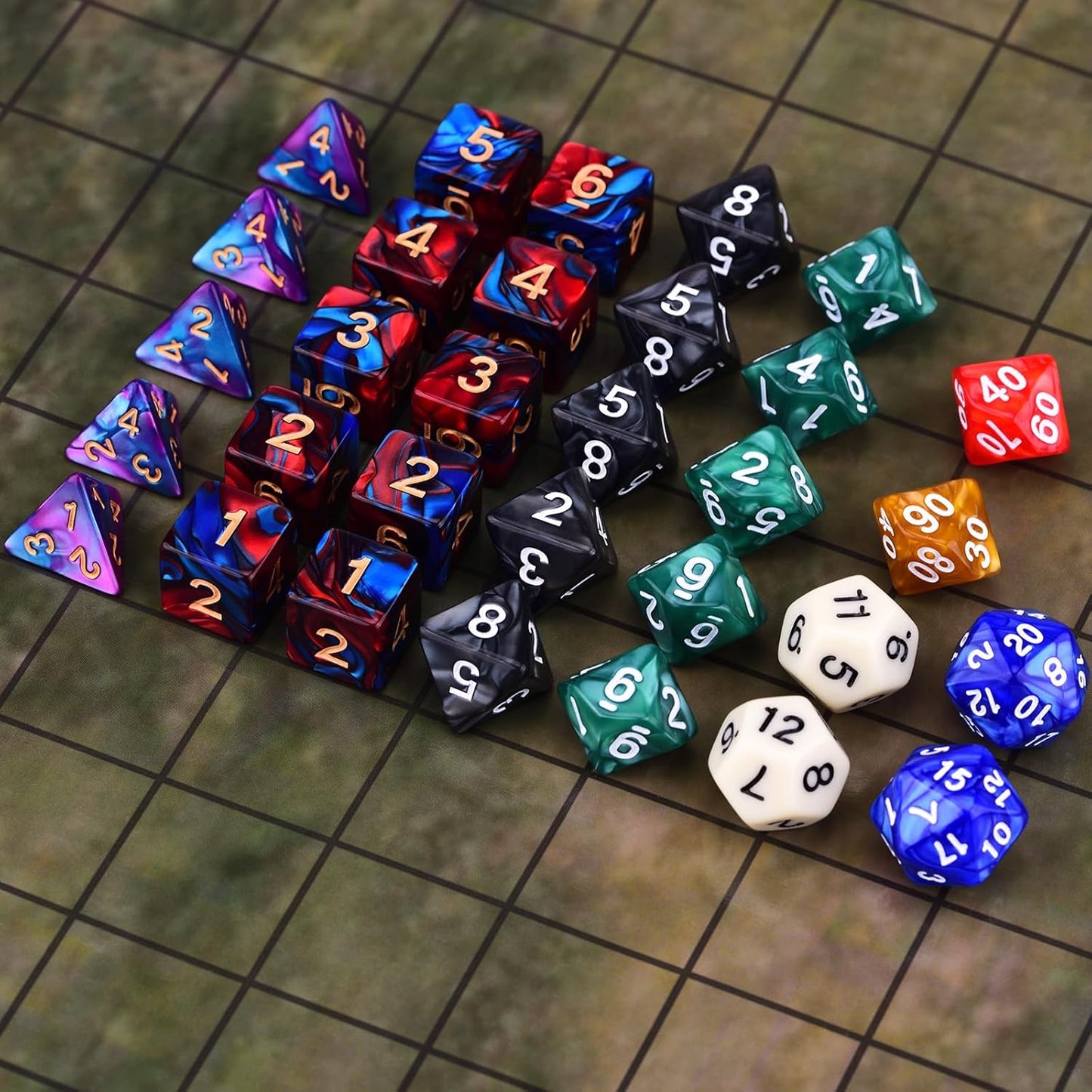 Extended Dice RPG Set 15 x 31 Polyhedral Dice (465 Piece) for DND 5e Tabletop Adventure Games (15 Colors - Classic)