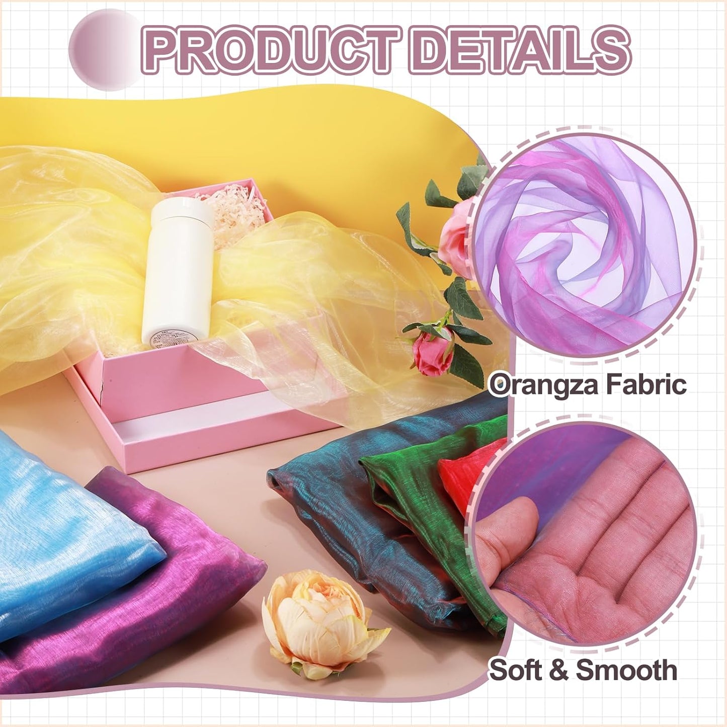 MECCANIXITY Iridescent Sheer Organza Fabric, 2 Yards x 59 Inches Solid Holographic Shiny Fabric Organza Cloth for Wedding, Curtains, Costume, Photo Background, Gradient Rose Red Blue