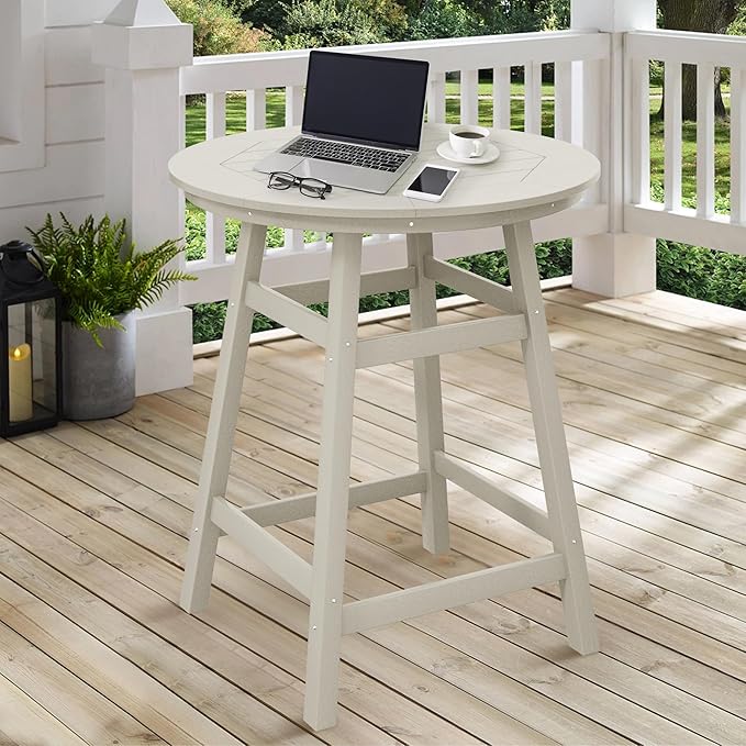Costaelm Patio Bistro Table, 37" Counter Height Round Patio Cocktail Bar Table with Umbrella Hole, Outdoor Bistro Dining Pub Table for Front Porch Deck Backyard Garden, Sand