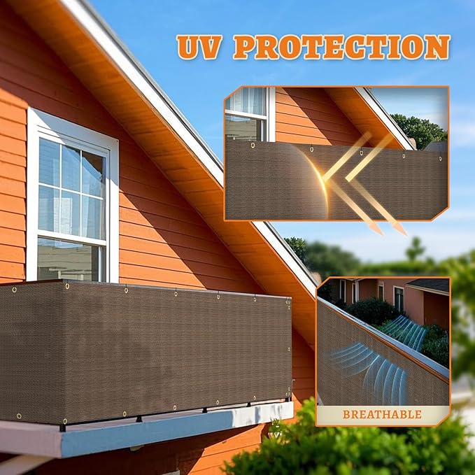 2.5' x 107' Balcony Privacy Screen Fence Cover with Zip Ties Grommets for Apartment Patio Porch Deck Backyard Outdoor (Brown)