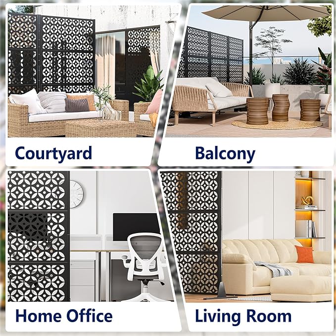 Metal Privacy Screen Outdoor, 72" H Freestanding Privacy Fence with Sturdy Stands, Decorative Privacy Panels Shield for Courtyard, Balcony, Garden and Other Indoor Places (Cross-Shaped)