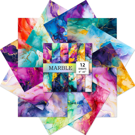 Marbled Scrapbook Paper Pad Color Marbled Patterned Paper 6×6,24 Sheets Single-Sided Scrapbooking CardStock Papers Pad for Holiday Cardmaking DIY Origami Journaling.