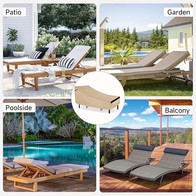 NEVERLAND Waterproof Patio Lounge Chair Cover, Outdoor Chaise Lounge Covers with Heavy Duty Material, 420D Waterproof Outdoor Chairs Cover 80L x 32W x 25H inch Golden