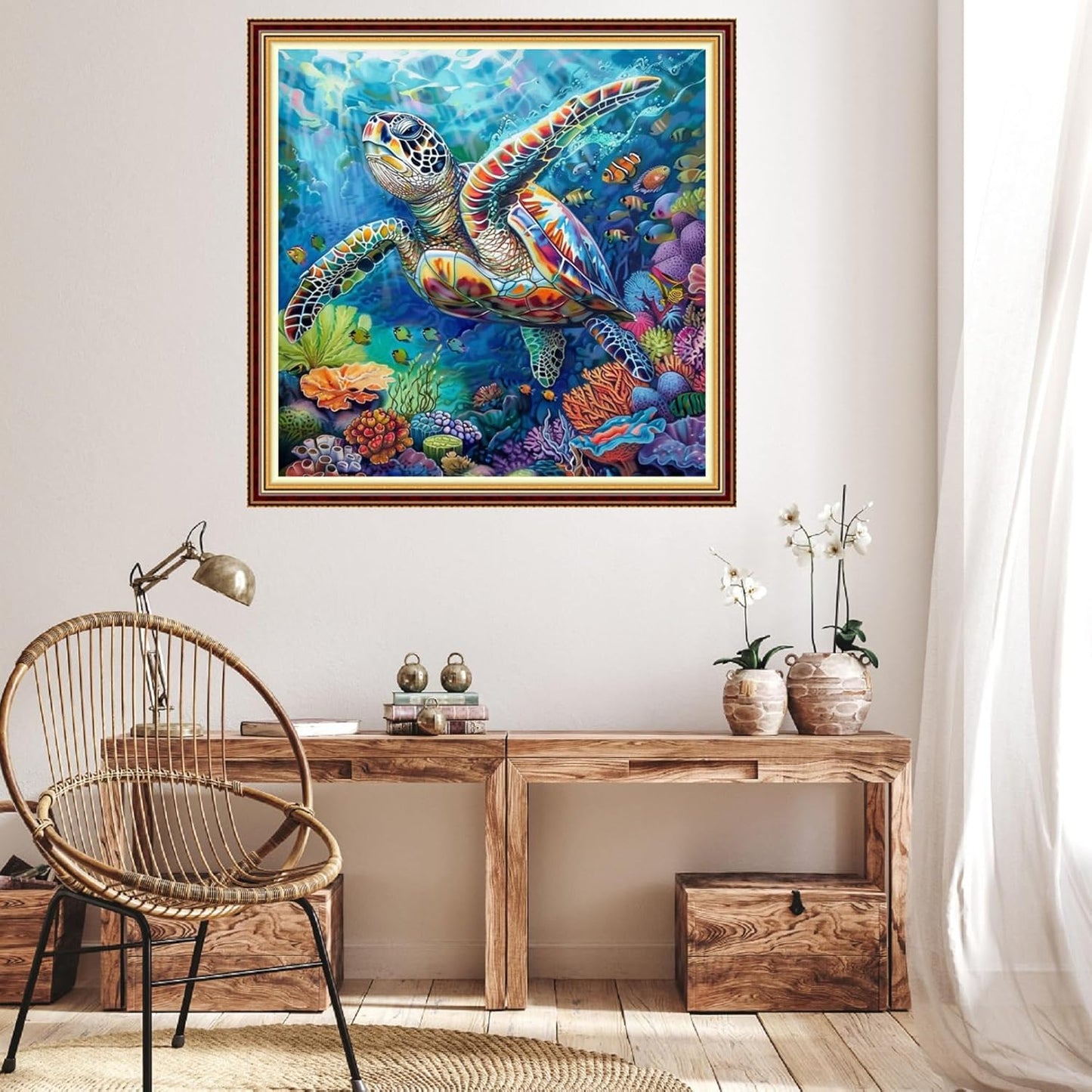 Hopeart Stamped Cross Stitch Kits for Beginner Embroidery Kits for Beginners Adults DIY 11CT Cross Stitch Patterns Needlepoint Kits Crossstitching Kits-Colorful Sea Turtle 18x18 inch