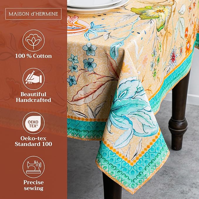 Maison d' Hermine Table Cloth Rectangle Table 100% Cotton 70 x 120 Inches Tablecloth Reusable for Dining Room, Farmhouse, Home, Party, Festive & Wedding Spring Summer - Luxury Loft – Peach