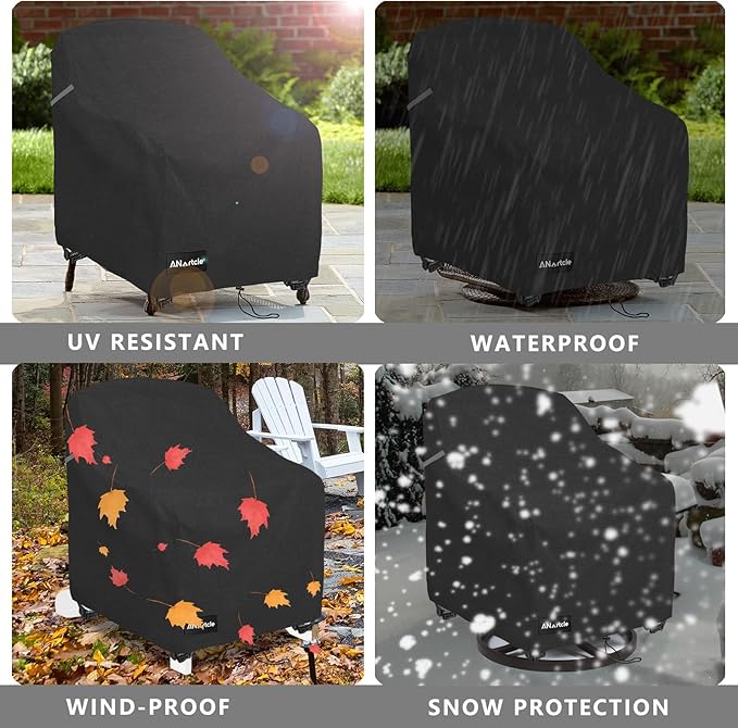Patio Chair Covers,600D Waterproof Heavy Duty Outdoor Lawn Patio Furniture Covers,Patio Swivel Chair Covers for Outdoor Furniture,(32W x 35D x 36H inches) Black