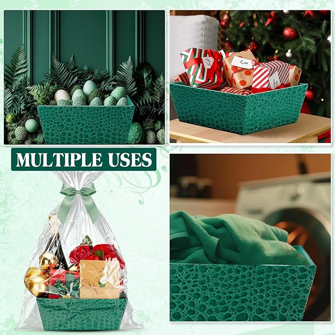 Wonderjune 20 Pcs Valentines Day Gift Baskets Empty To Fill Baskets For Gifts Empty With Gift Bag Bow Valentines Gifts Storage Basket Bulk for Wedding Party Wrapping(Green)