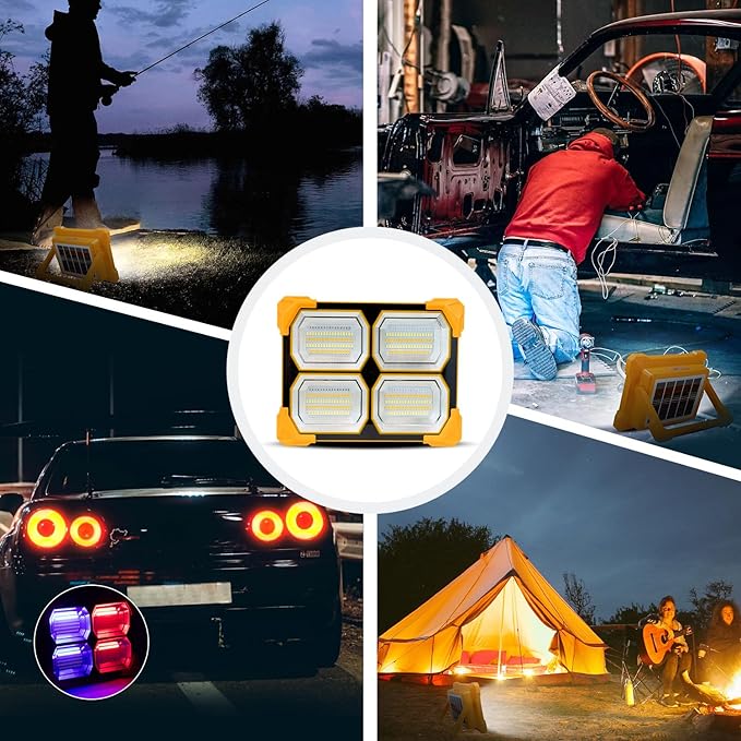 Portable LED Work Solar Light - 300W LED Rechargeable Work Light 22000mAh Solar Camping Lights, Magnetic Worklight Portable Flood Lights with Stand for Mechanic Camping Fishing Car Repair