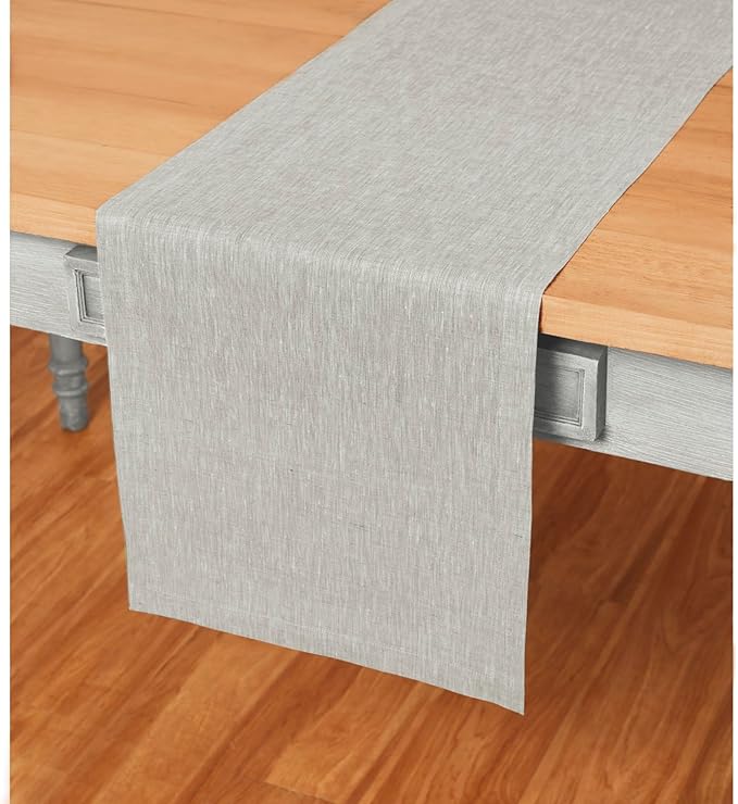 Solino Home Linen Table Runner 144 Inches Long - Athena, 100% Pure Linen Oyster Grey 14 x 144 Inch Table Runner for Dining, Spring, Easter