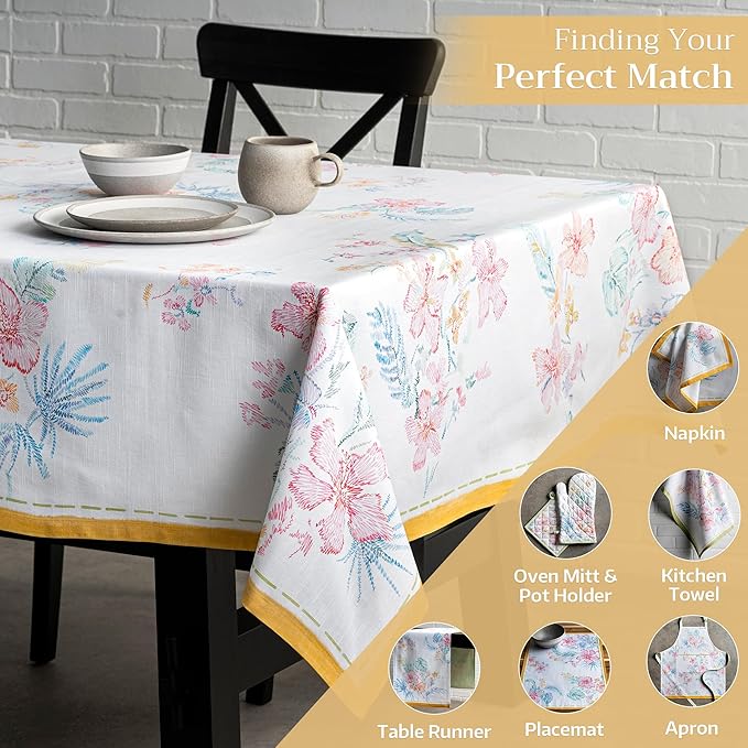 Maison d' Hermine Table Cloth Rectangle Table 100% Cotton 70 x 108 Inches Tablecloth Reusable Decorative for Dining Room, Farmhouse, Home, Party, Festive & Wedding Spring Summer - Paradise Island