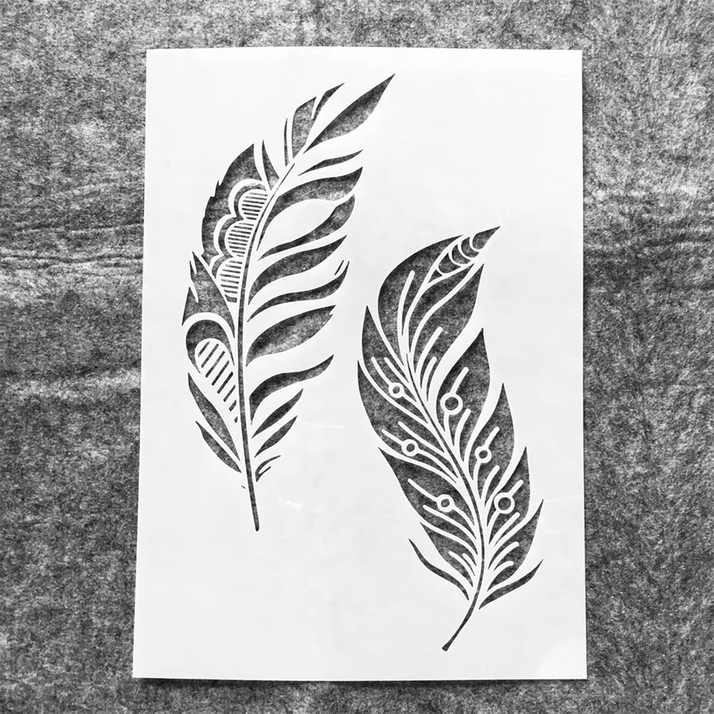 TIAMECH A4 Reusable Two Feathers Stencil for Painting - Bird Feather Layering Template, DIY Wall Art, Wood Furniture, Scrapbook & Crafts (8.3x11.7inch)