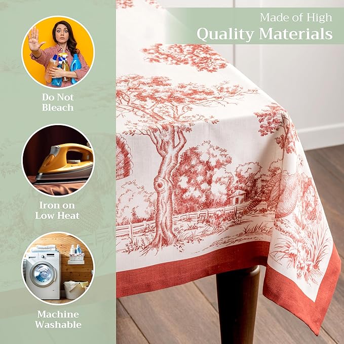 Maison d' Hermine Table Cloth Square Table 100% Cotton 54 x 54 Inches Fall Tablecloth Reusable Everyday Use for Thanksgiving Christmas Decorations Dining Farmhouse Party (Holy Jouy - Red)