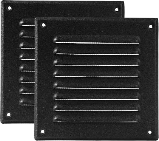 Vent Systems - 5 x 5 Inch (Inner) Pack of 2 Black Metal Square Soffit Air Vent Grille Cover, Register Vent Deflector Louver Built-in Mesh HVAC for Bathroom Home Office Kitchen 6.5" x 6.5" (Outer)