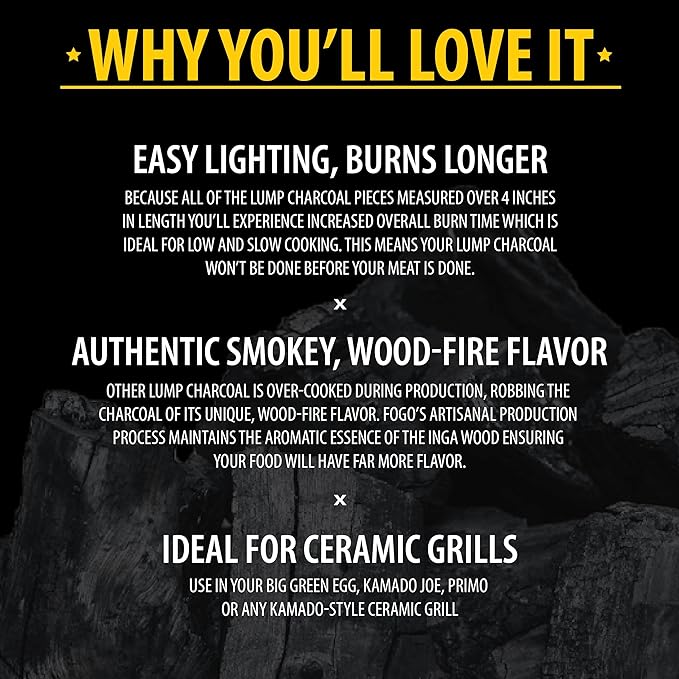 FOGO Super Premium Hardwood Lump Charcoal, Natural, Large Sized Lump Charcoal for Grilling and Smoking, Restaurant Quality, 35 Pound Bag, 2-Pack