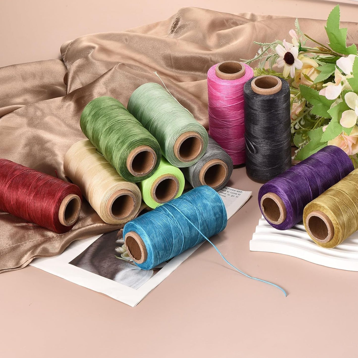 MECCANIXITY Waxed Thread,284 Yard 0.8mm 150D Flat Wax Thread Polyester Waxed String for Leather Sewing Hand Weaving Book Binding Home Decoration,Light Gray