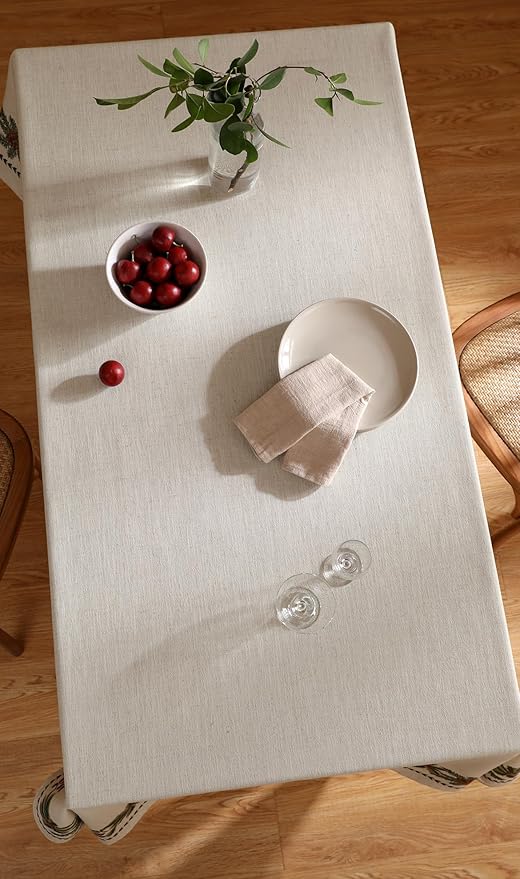 ISAENNE Designer Christmas Linen Extra Long Rectangle Tablecloth,Light Beige Western Table Cloth,Wrinkle Resistant Decor Tablecloths for Dining Thanksgiving Kitchen Christmas,67"*118"-Carol G