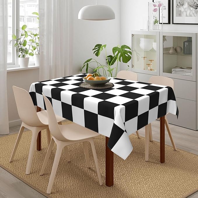 Worltoldb Checkered Polyester Tablecloth, 90" x 60" Rectangular, Water Resistant, Perfect for Dining Table, Kitchen, Wedding, All-Season