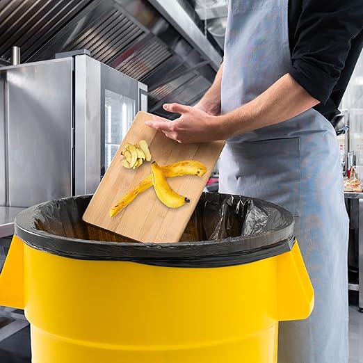 PRO&Family Commercial Round Trash Can with Lid and Dolly Rolling Waste Container, Ingredient Bin, Heavy-Duty Plastic, Anti-Static, Kitchen, Office, Outdoor Use (Yellow, 44 Gallon)