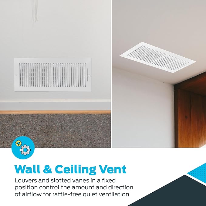 EZ-FLO 16 x 6 Inch (Duct Opening) Air Vent Cover for Wall or Ceiling, Two-Way Ventilation Register, Solid Steel HVAC Register Cover, White, 61663