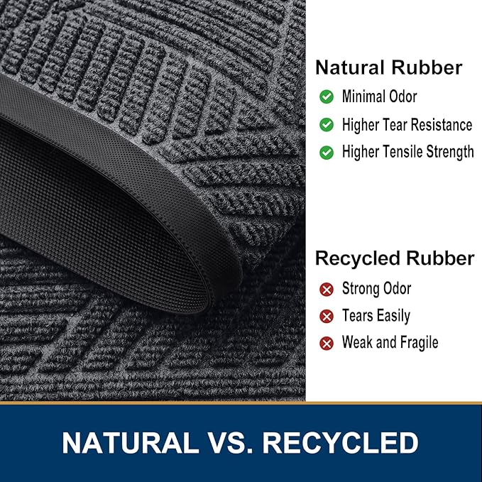 Smiry Front Door Mat Outside Entrance, Heavy Duty Sturdy Natural Rubber Doormat, Trap Dirt and Moisture, Easy Clean Low Profile Mats for Indoor Outdoor Entry, Irregular Triangle (36x24, Silver Grey)