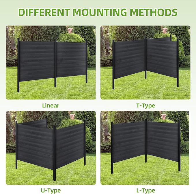 Mondaria Fence Privacy Screen with 8ft In-ground Posts, 6ft(H) x48t(W) Wood Plastic Composite Fence Panels Weather-Resistant Outdoor Fence for Backyard/Garden (Black, 9 Posts)