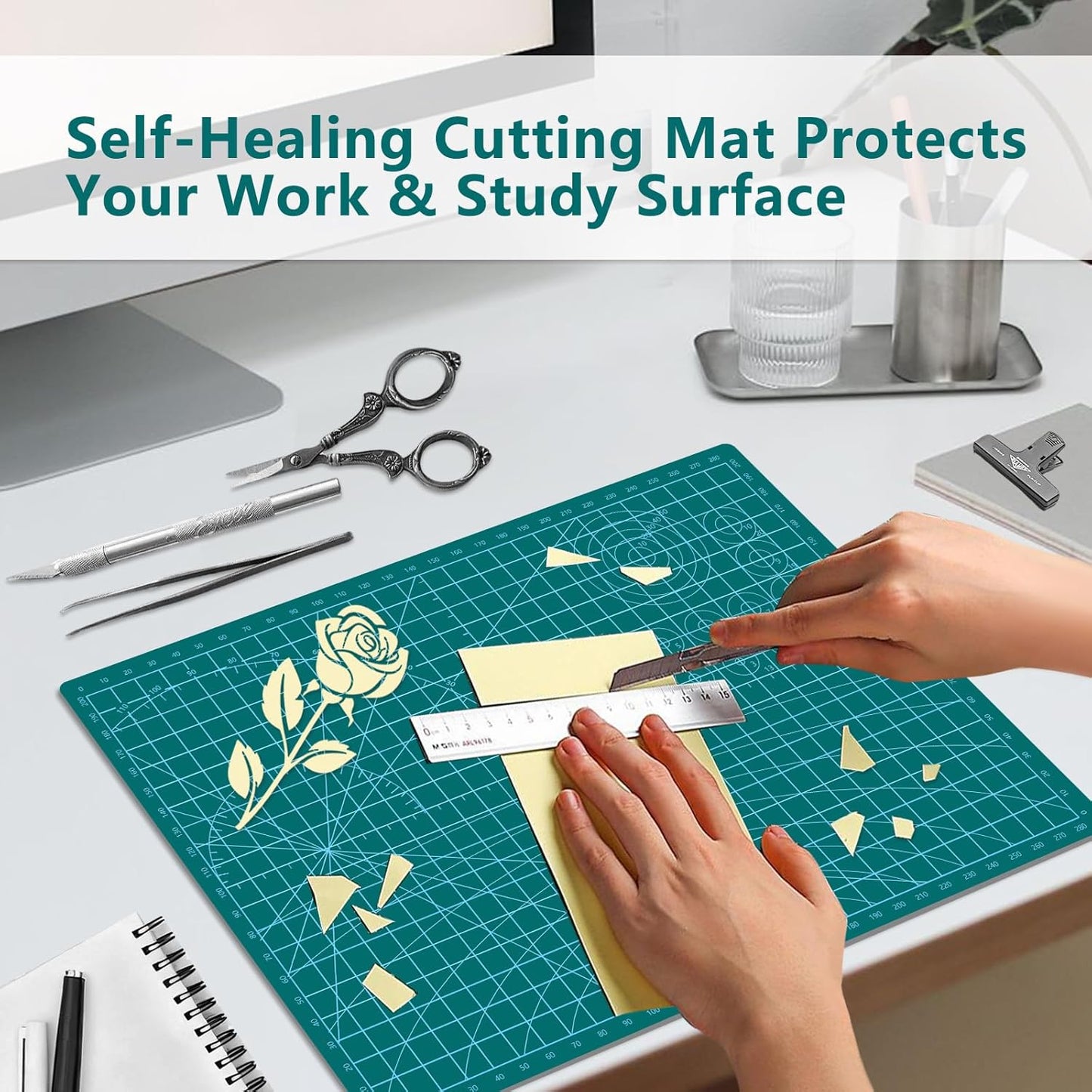 Cutting Mat 8in6in Self Healing Cutting Mat Size Double Sided 5-Ply Rotary Sewing mat for Crafts Fabric Quilting Hobby Art Clay Precision Scrapbooking Project, A5, Sky Blue 4PCS