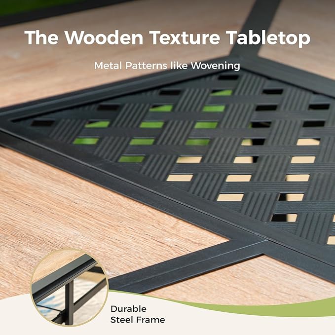 Outdoor Patio Dining Table for 6, 61" x 38" Rectangular Metal Patio Dining Table with Umbrella Hole for Garden, All Weather Wrought Iron Black Outdoor Table Backyard and Porch