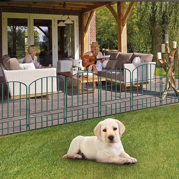 Adavin Animal Barrier Garden Fence,10 Pack Green 12''L x 25" H no dig Fence, Underground dig Protection for Dog Rabbits Rustproof Metal Wire Panel Border, 10 ft Ground Stakes for Outdoor Patio